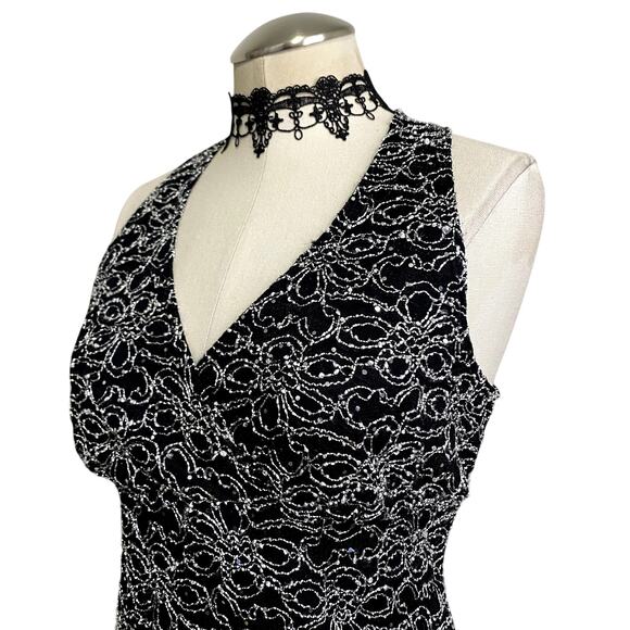 Y2K 90's Vintage Whimsygoth Dark Fairy Floral Sparkle Faux Wrap Top - Picture 7 of 13
